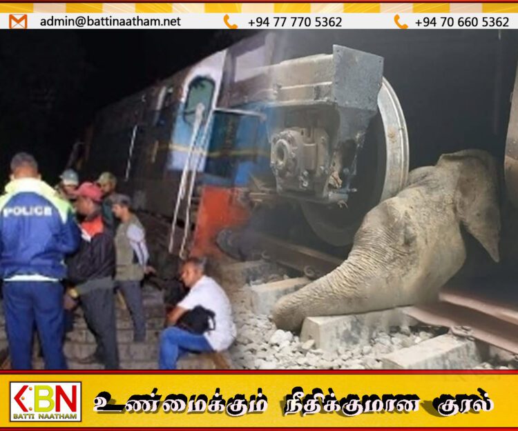மட்டக்களப்பிலிருந்து கொழும்பு நோக்கி பயணித்த ரயிலில் யானைக் கூட்டம் மோதி விபத்து; 06 யானைகள் பலி