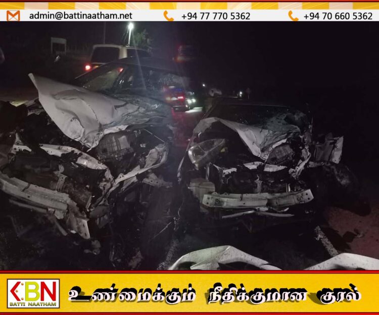 ஓட்டமாவடி-கொழும்பு பிரதான வீதியில் வாகன மோதி விபத்து – மூவர் காயம்