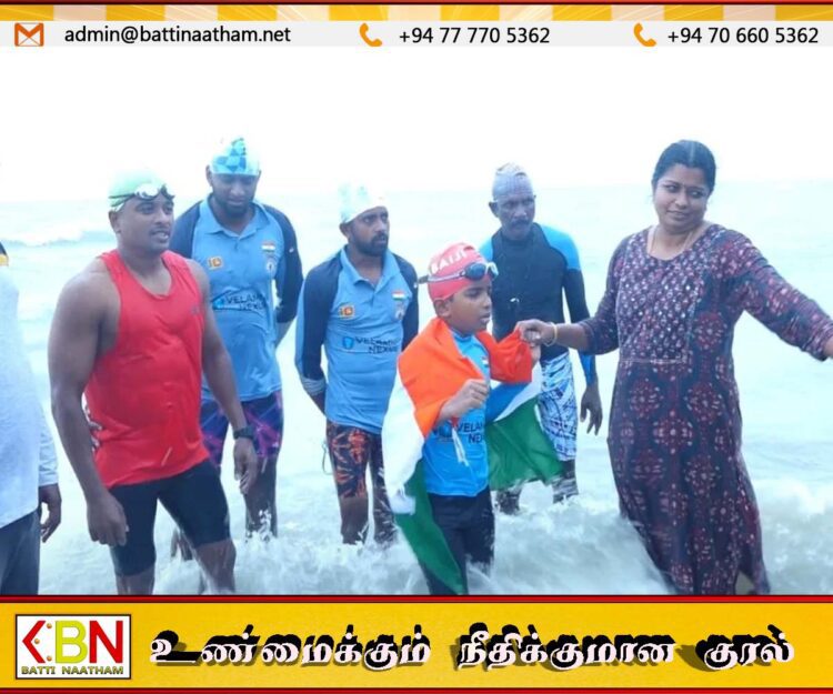 மாற்றுத்திறனாளியான 12 வயது சிறுவன் பாக் ஜலசந்தி கடலை நீந்தி கடந்து சாதனை