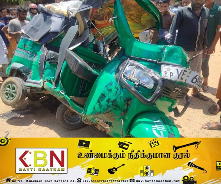 ஏறாவூரில் ரயிலுடன் மோதுண்ட முச்சக்கர வண்டி; சம்பவ இடத்தில் சாரதி பலி!