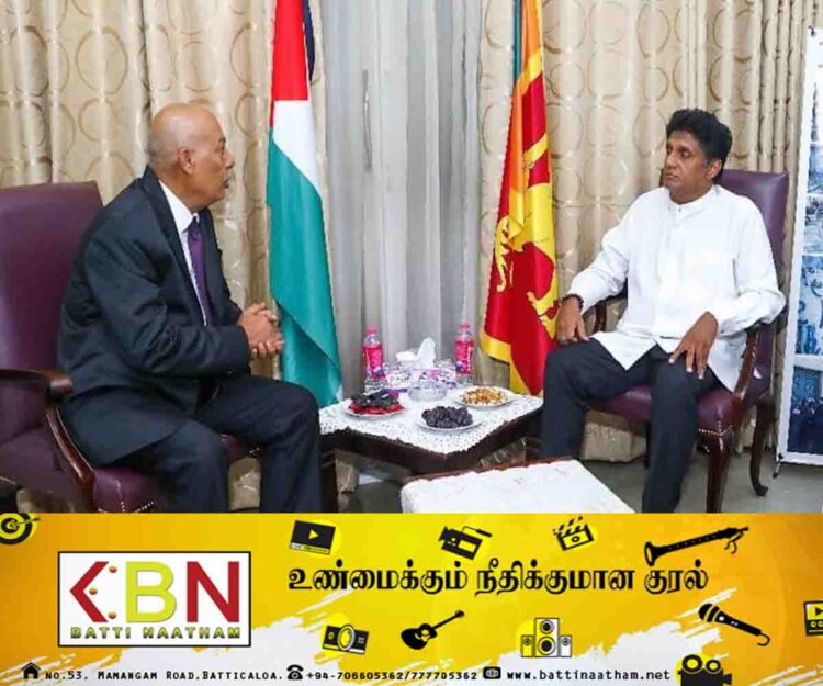 போரோ அல்லது வன்முறையோ ஒரு பிரச்சினைக்கு தீர்வாக அமையாது; பாலஸ்தீன தூதுவரிடம் சஜித்!