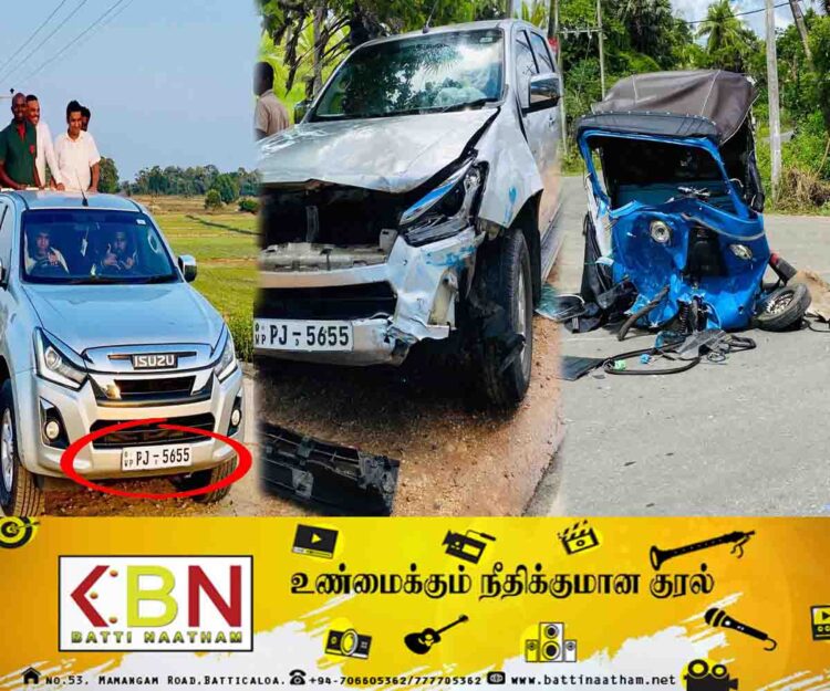 முச்சக்கரவண்டியை மோதித்தள்ளிய TMVP முக்கியஸ்தரின் வாகனம்; காரில் பயணித்தவர்கள் தப்பியோட்டம்!