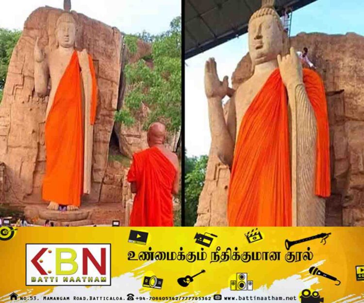 புத்தர் சிலை மீது ஏறி ஆடை அணிவித்தவர்களுக்கு சிக்கல்; விசாரணைகள் ஆரம்பிக்கப்பட்டன!