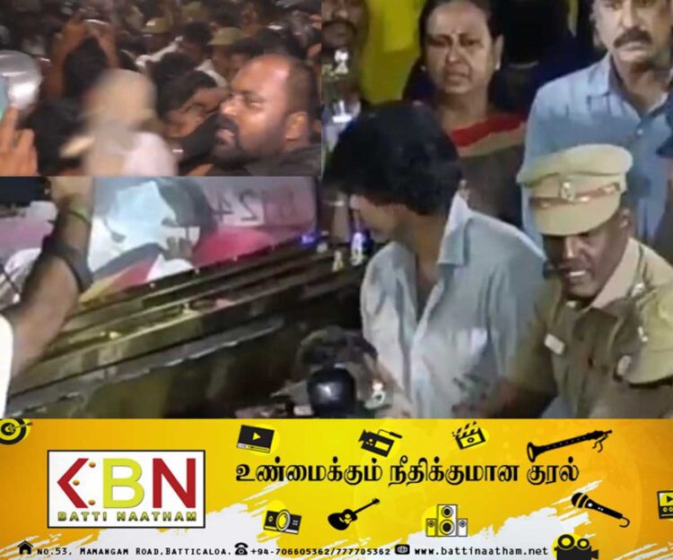 விஜயகாந்தின் அஞ்சலிக்கு சென்ற விஜய் மீது செருப்பு தாக்குதல்!(காணொளி)