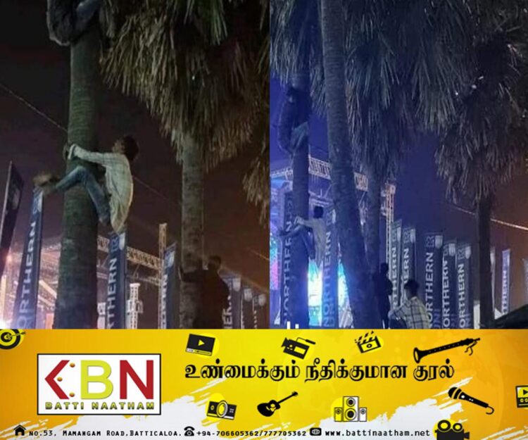 பனை மரத்தில் ஏறி ஹரிகரனின் பாடலை கேட்கும் இளைஞர்கள்!