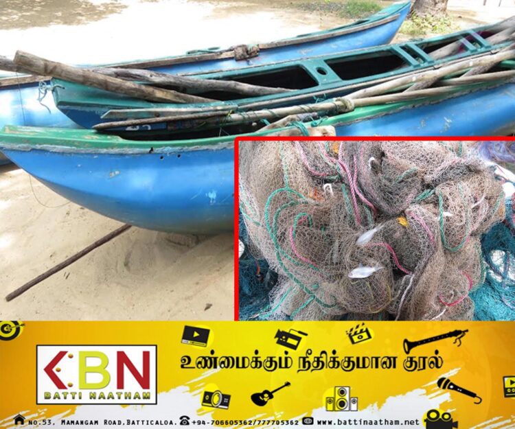 மட்டு ஏறாவூர் கடற்கரையில் சட்ட விரோத வலைகள் மற்றும் 3 தோணிகள் கைப்பற்றப்பட்டன!