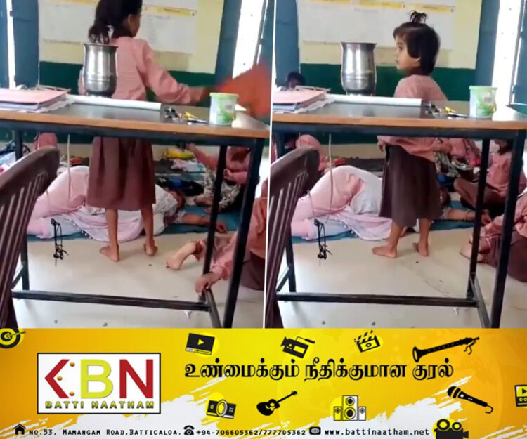 வகுப்பறையில் பாய் விரித்து உறங்கும் ஆசிரியைக்கு விசிறிவிட்ட மாணவர்கள்!
