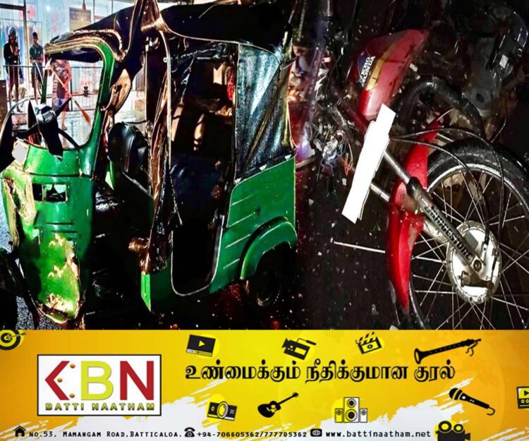 மோட்டாார் சைக்கிள் மற்றும் முச்சக்கரவண்டி நேருக்கு நேர் மோதி விபத்து!