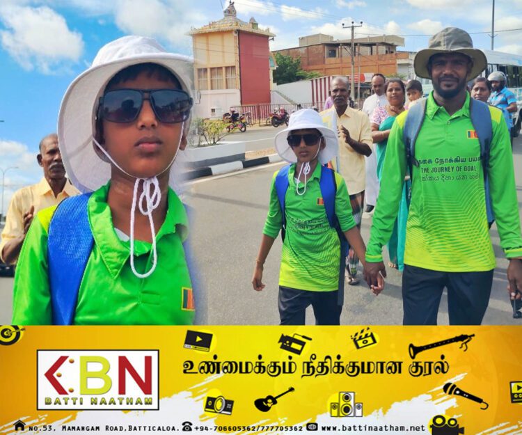 இலங்கையை சுற்றி நடை பயணத்தை ஆரம்பித்த கிளிநொச்சி சிறுவன்!