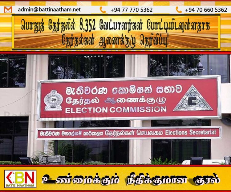 பொதுத் தேர்தலில் 8,352 வேட்பாளர்கள் போட்டியிடவுள்ளதாக தேர்தல்கள் ஆணைக்குழு தெரிவிப்பு!