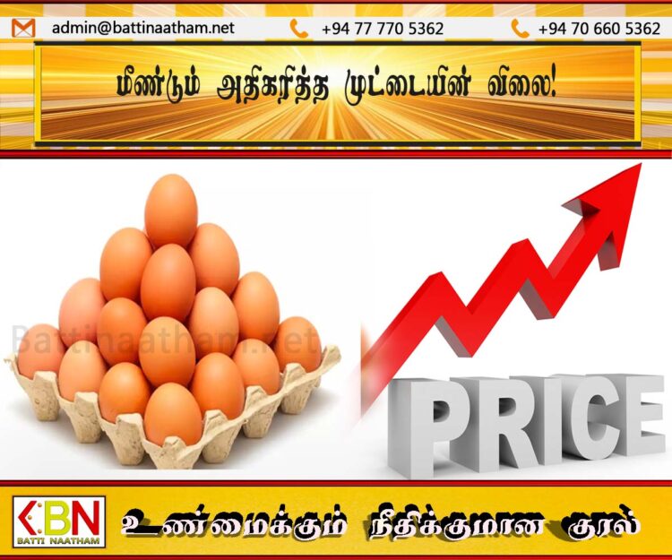 மீண்டும் அதிகரித்த முட்டையின் விலை!