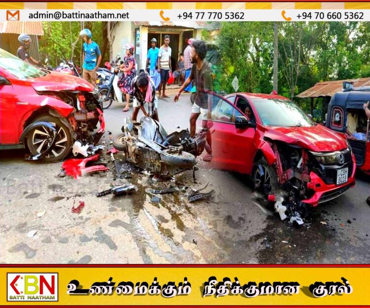 யாழ் வட்டுக்கோட்டையில் காரும் மோட்டார்சைக்கிளும் மோதி விபத்து; ஒருவர் வைத்தியசாலையில் அனுமதி