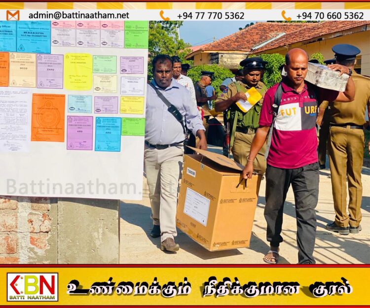 மட்டக்களப்பில் பலத்த பாதுகாப்புக்கு மத்தியில் வாக்கு பெட்டிகள் வாக்களிப்பு நிலையங்களுக்கு அனுப்பிவைப்பு