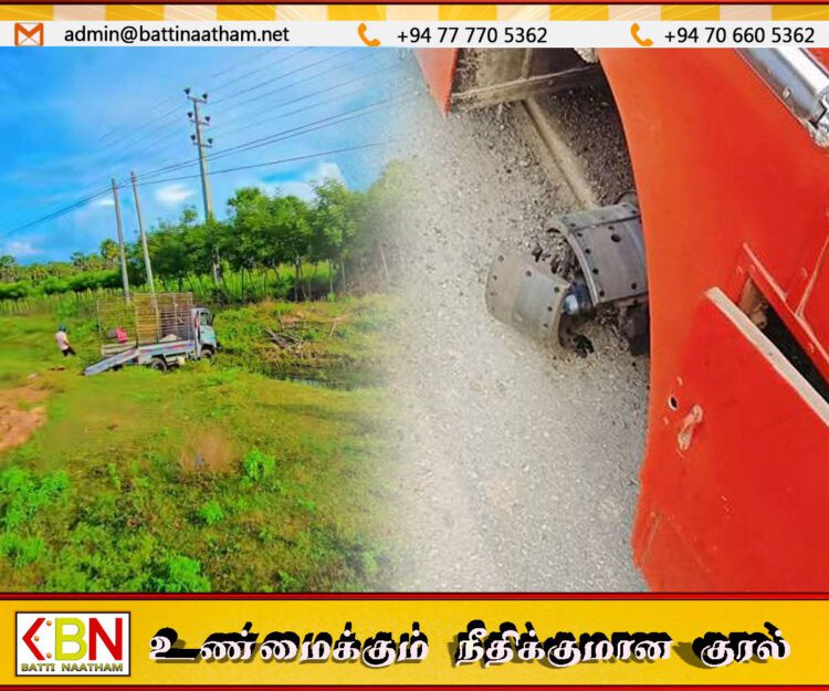 அரச பேருந்தை விட்டு தனியே ஓடிய சக்கரத்தினால் பட்டா வாகனம் விபத்து