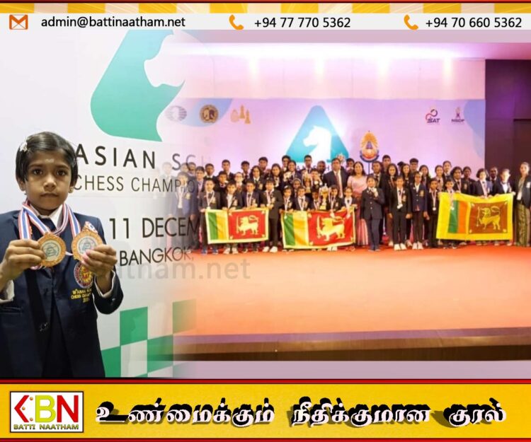 யா/கொக்குவில் இந்து ஆரம்ப பாடசாலை மாணவி ஆசிய பாடசாலைகளுக்கிடையிலான செஸ் போட்டியில் சாதனை