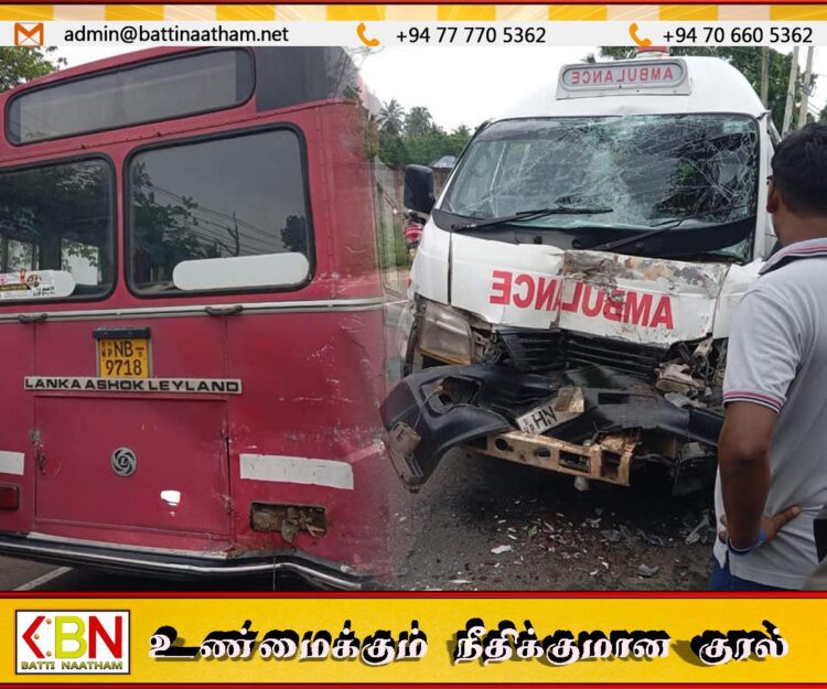 செட்டிபாளையத்தில் அரச பேருந்துடன் நோயாளர் காவு வண்டி மோதி விபத்து