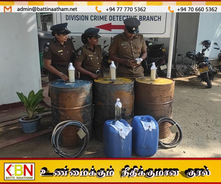 மட்டு கொக்கட்டிச்சோலை பொலிஸ் பிரிவில் சுற்றிவளைப்பு; 540000 மில்லி லீற்றர் கோடா மீட்பு