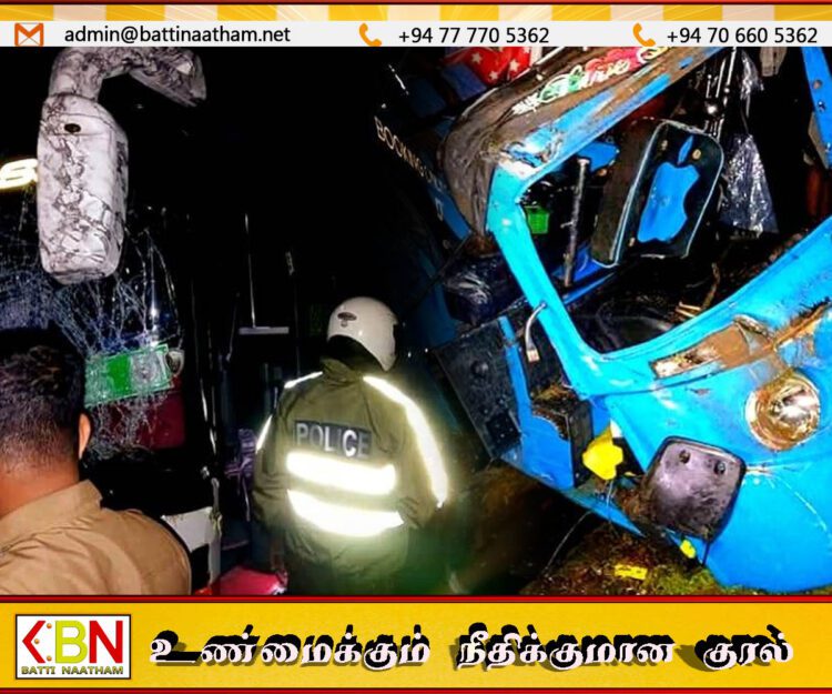 கொழும்பு நோக்கிச் சென்ற சொகுசு பேருந்து வந்தாறுமூலையில் விபத்து