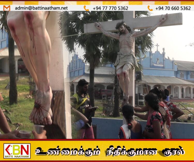 யாழ் பகுதியொன்றில் இயேசு சிலையின் காலிலிருந்து கசியும் நீர்