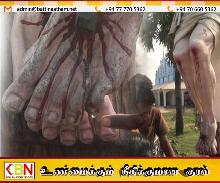 யாழில் இயேசுவின் சிலையிலிருந்து கசியும் நீர்