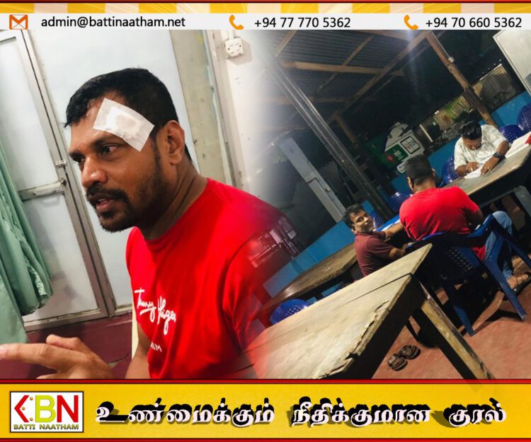 மது போதையில் வீதியால் சென்றவரை மறித்து தலைக்கவசத்தால் தாக்கிய ஏறாவூர் பொலிஸார்-காணொளி