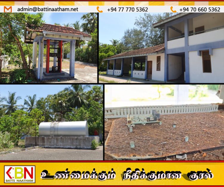 கோட்டைக்கல்லாறு கடற்கரையில் கவனிப்பாரின்றி கிடக்கும் மீனவர் தங்குமடமும் எரிபொருள் நிரப்பு நிலையமும்