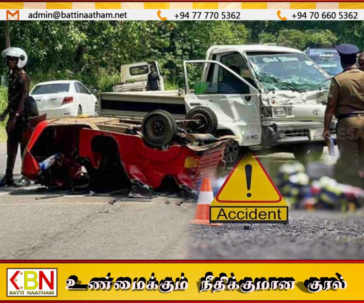 லொறி – முச்சக்கர வண்டி மோதி விபத்து; தாய் மகன் படுகாயம்