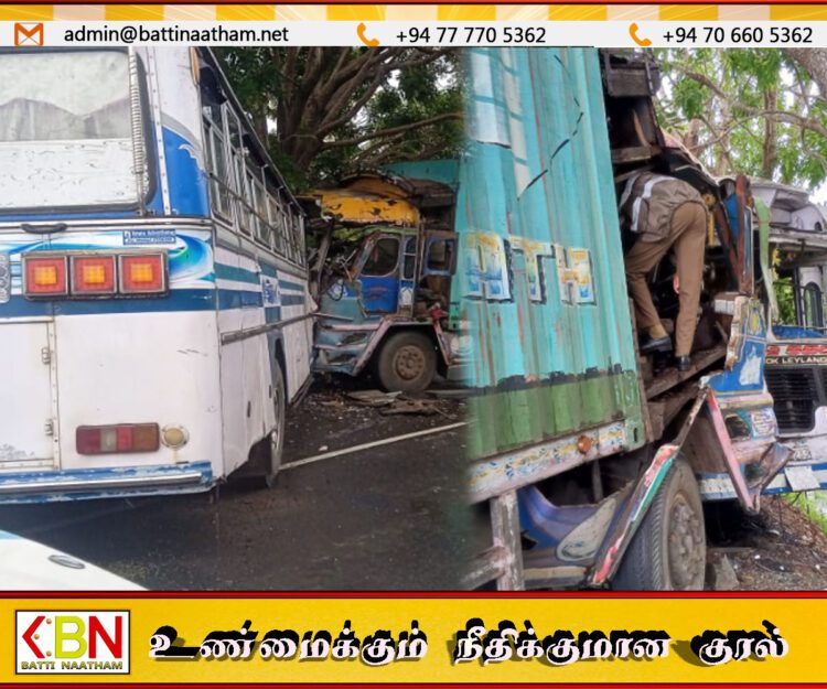 மூதூரில் லொறி ஒன்றும் தனியார் பேருந்தும் நேருக்கு நேர் மோதி கோர விபத்து
