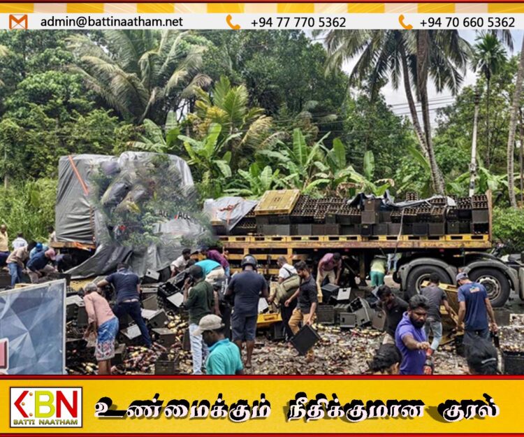 பீர் போத்தல்களுடன் பயணித்த லொறி கவிழ்ந்து விபத்து; எடுத்துச்சென்ற மதுப்பிரியர்கள்