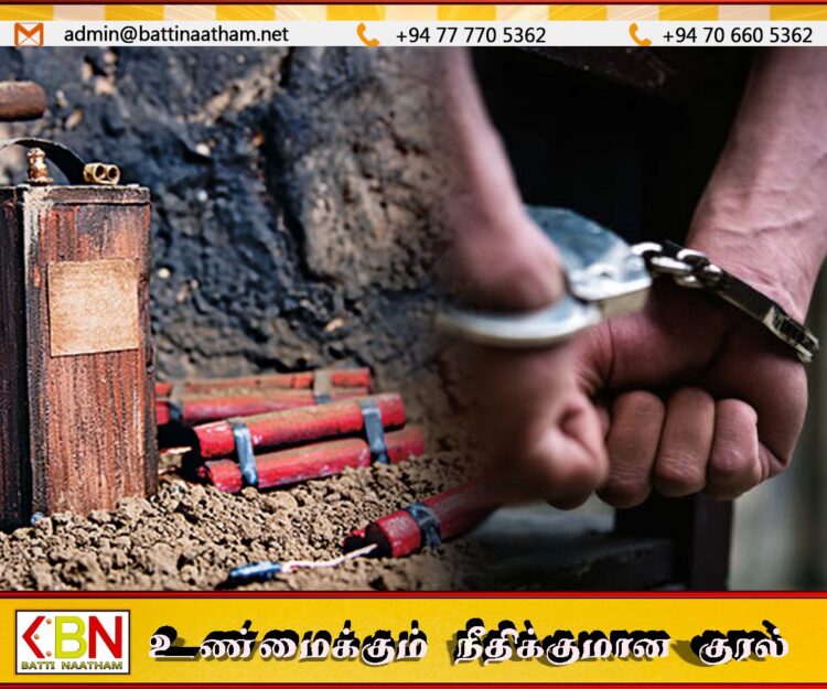 ஜனாதிபதி பாதுகாப்பு பிரிவுக்கு சொந்தமா வாகனத்தில் வெடிபொருட்கள்: வெல்லாவெளியில் விமானப்படை கோப்ரல் உட்பட இருவர் கைது