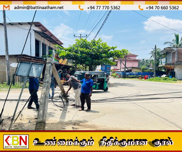 மட்டு பழுகாமத்தில் தொலைத்தொடர்பு வலையமைப்பு வயரினை அறுத்த லொறி