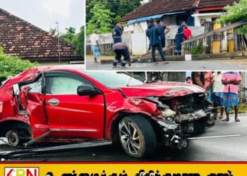 மட்டு கிரான்குளத்தில் வீதியை விட்டு விலகி மின்கம்பத்தில் மோதிய கார்