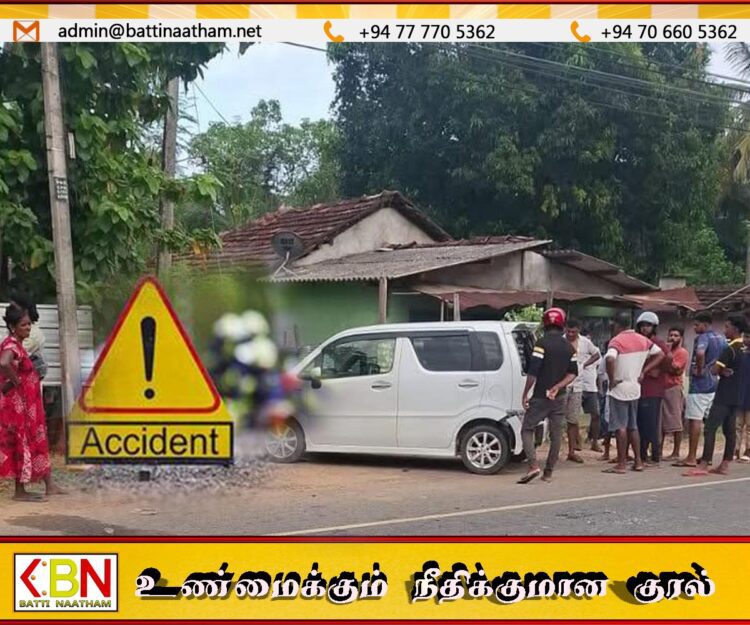 மட்டு மாங்காட்டில் காரும் மோட்டார்சைக்கிளும் மோதியத்தில் விபத்து