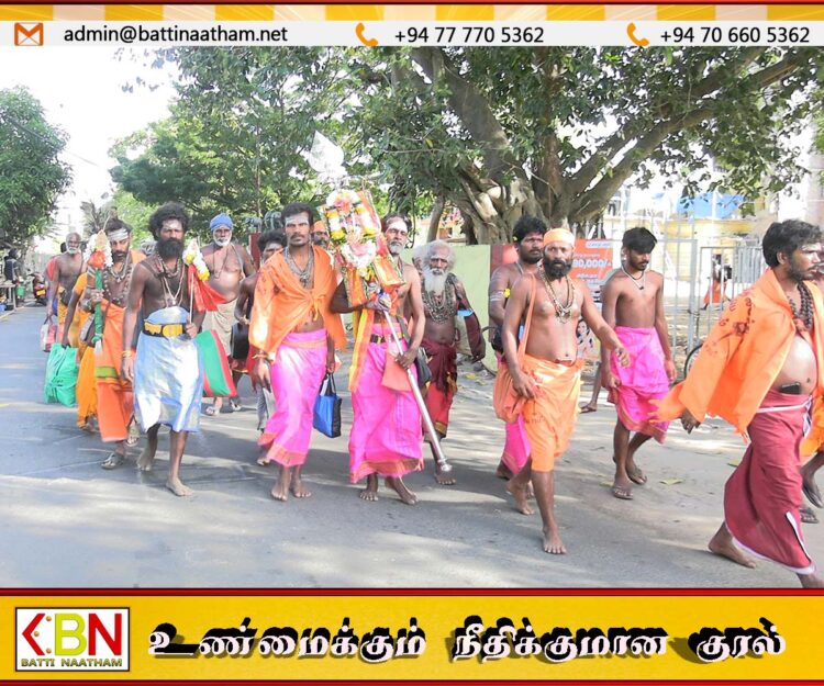 யாழில் இருந்து கதிர்காமத்திற்கு மிக நீண்ட பாத யாத்திரை மேற்கொள்ளும் குழு மாமாங்கம் ஆலயத்தை வந்தடைந்தது