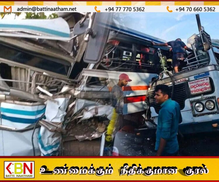 இரு தனியார் பேருந்துகள் நேருக்கு நேர் மோதி விபத்து