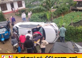 நுவரெலியாவில் கார் குடைசாய்ந்து விபத்து; மூவர் காயம்
