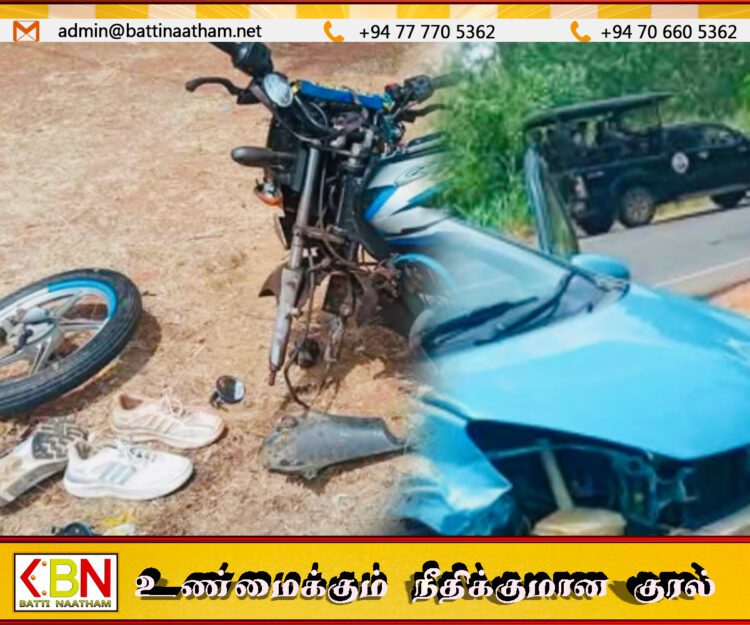 இரு மோட்டார் சைக்கிள்கள் காரொன்றுடன் நேருக்கு நேர் மோதி விபத்து