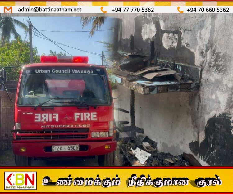 பூஜை அறையில் எண்ணெய் என பெற்றோலை ஊற்றியதால் பற்றியெறிந்த வீடு; வவுனியாவில் சம்பவம்