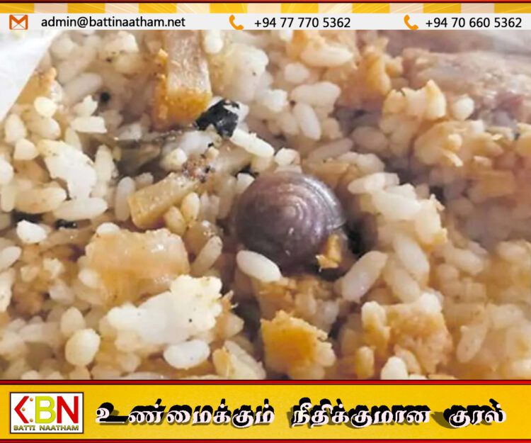வைத்தியசாலை உணவக சாப்பாட்டில் நத்தை – நோயாளிக்கு ஒவ்வாமை ஏற்பட்டு பரபரப்பு