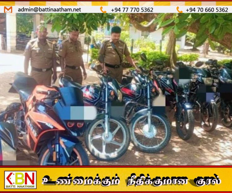 சம்மாந்துறையில் போக்குவரத்து சட்டங்களை மீறி பயணித்த மோட்டார் சைக்கிள்கள் பறிமுதல்