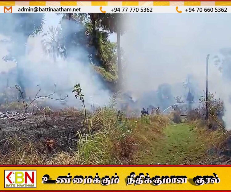 மட்டு பெட்ரோலிய கூட்டுத்தாபனத்திற்கு அருகில் தீ பரவல்; சுமார் 2 மணித்தியாளத்திற்கு பிறகு கட்டுப்பாட்டிற்குள்