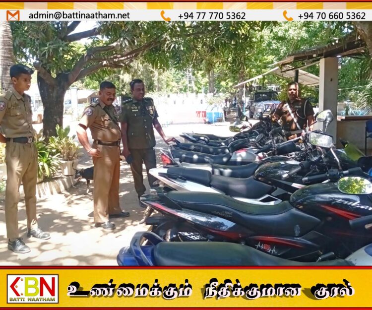 காத்தான்குடி பொலிஸ் பிரிவில் போக்குவரத்து விதிகளை மீறிய 13 மோட்டார் சைக்கிள்கள் கைப்பற்றல்
