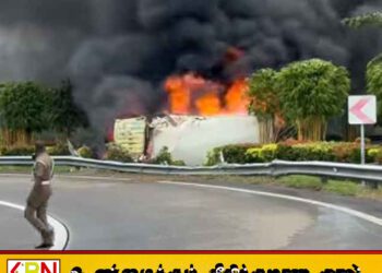 தெற்கு அதிவேக வீதியில் லொறி விபத்து; மூவர் காயம்
