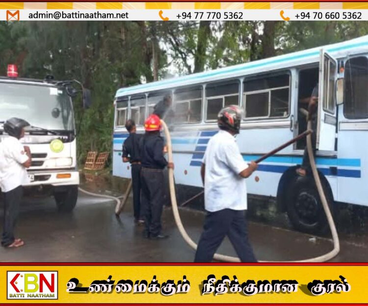 நல்லூரில் நிறுத்திவைக்கப்பட்டிருந்த பஸ்ஸில் தீப்பரவல்
