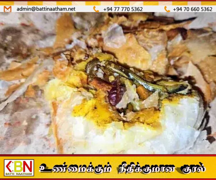 சிக்கன் பப்ஸில் இறந்த நிலையில் கிடந்த பாம்பு