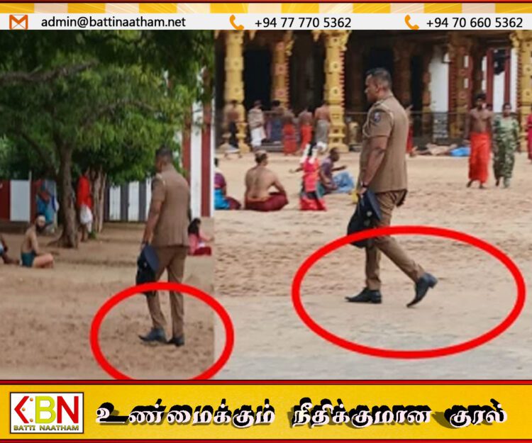 நல்லூர் ஆலய வளாகத்தினுள் பாதணியுடன் நடமாடிய பொலிஸ் அதிகாரி; மக்கள் விசனம்