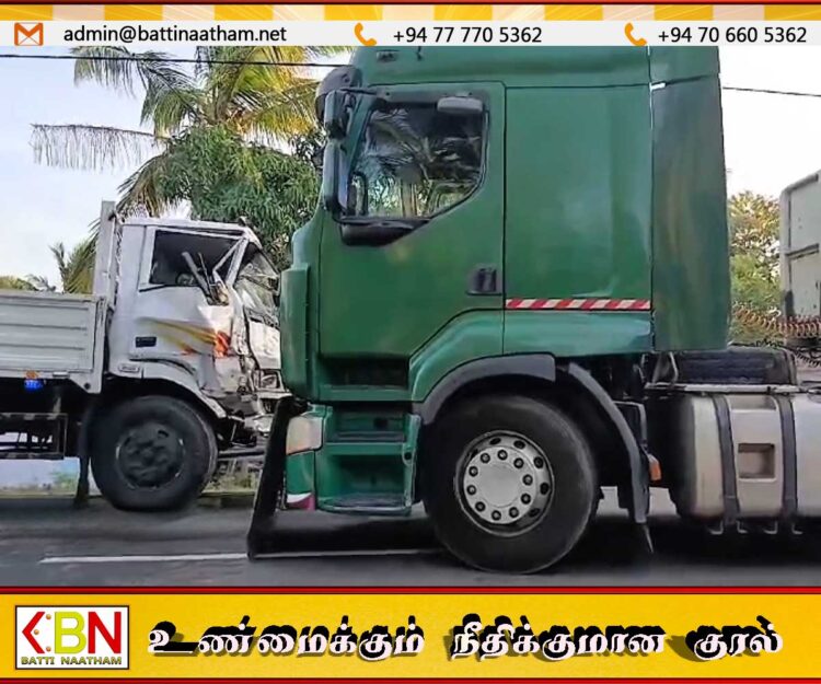 திருகோணமலையில் சிறிய ரக கெண்டருடன் பாரவூர்தி மோதி விபத்து