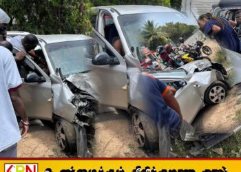 களுதாவளையில் வேகக்கட்டுப்பாட்டை இழந்த கார் மின்தூணுடன் மோதி விபத்து