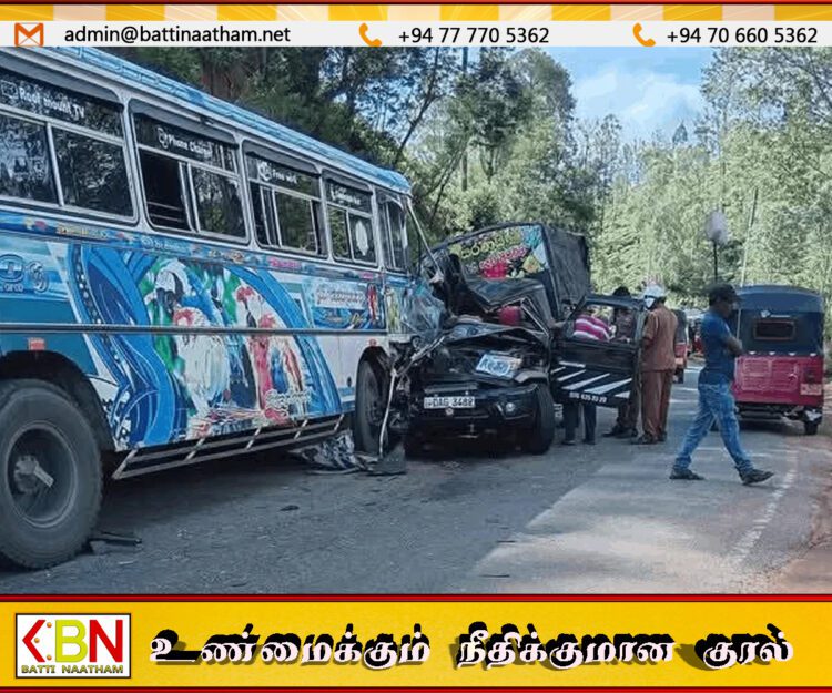 நுவரெலியாவில் லொறியும் தனியார் பேருந்தும் நேருக்கு நேர் மோதிய விபத்து