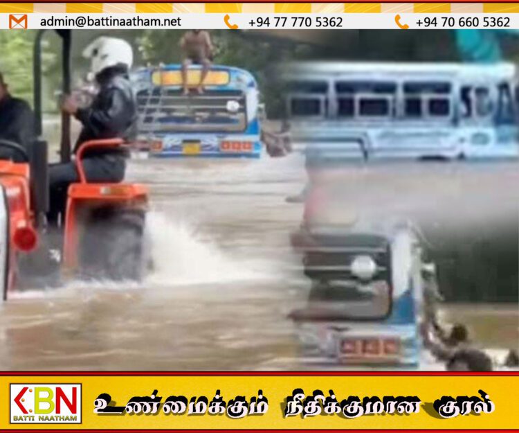 வெள்ளத்தில் அடித்துச் செல்லப்பட்ட பேருந்து; 23 பேர் அசாதாரணமாக மீட்பு!
